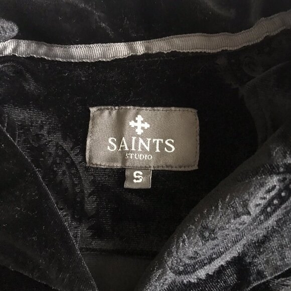 Saints Studio Paisley Velour Button Up Shirt Men's Small Black Short Sleeve Top - Picture 4 of 7